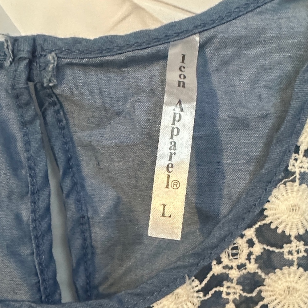 Denim Blue Sleeveless Top with Lace Yoke - Picture 2 of 2